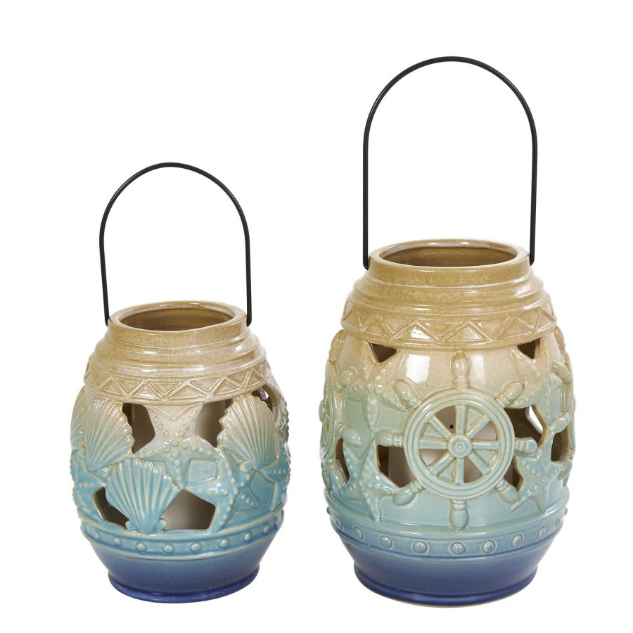 Blue Ceramic Lanterns (Set of 2)