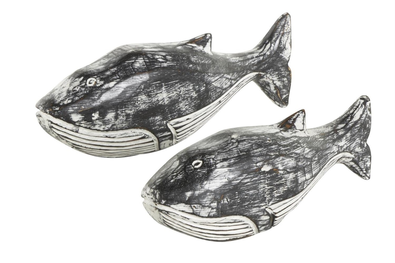 Wood Whale Sculptures (Set of 2)