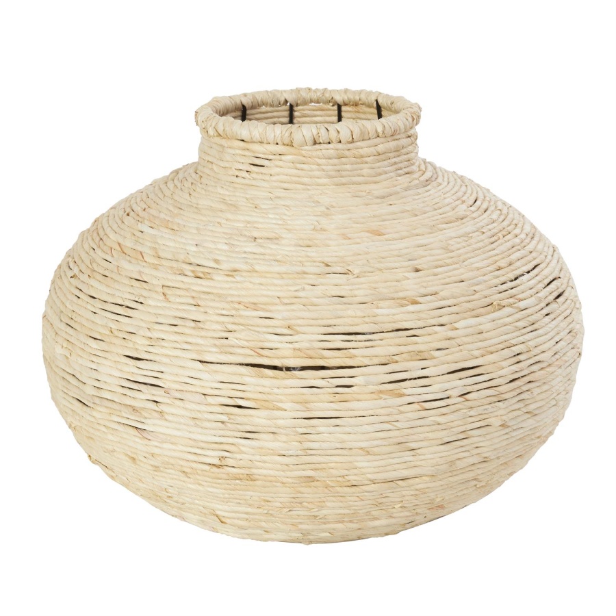 Beige Seagrass Wrapped Short Vase