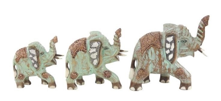 Wood Elephant Sculptures (Set of 3)