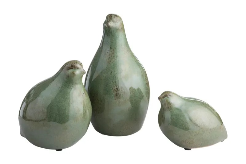 Green Partridge Statues (Set of 3)