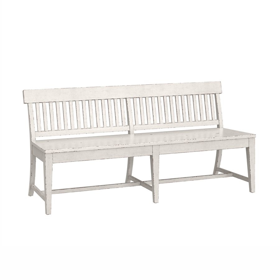 Slat Back Dining Bench- Weathered White | Old Cannery Furniture