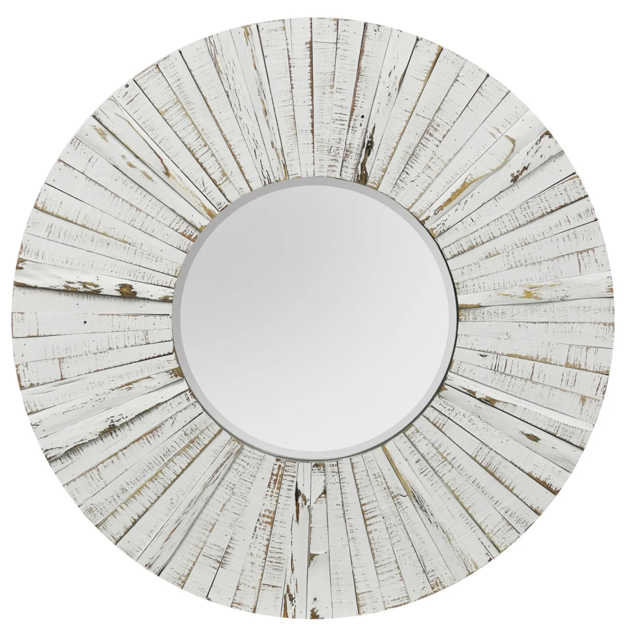 Weathered White Round Wood Mirror