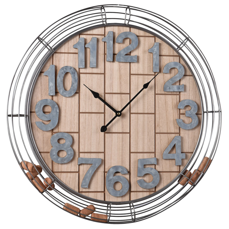 Wooden & Metal Wall Clock with Cork Storage